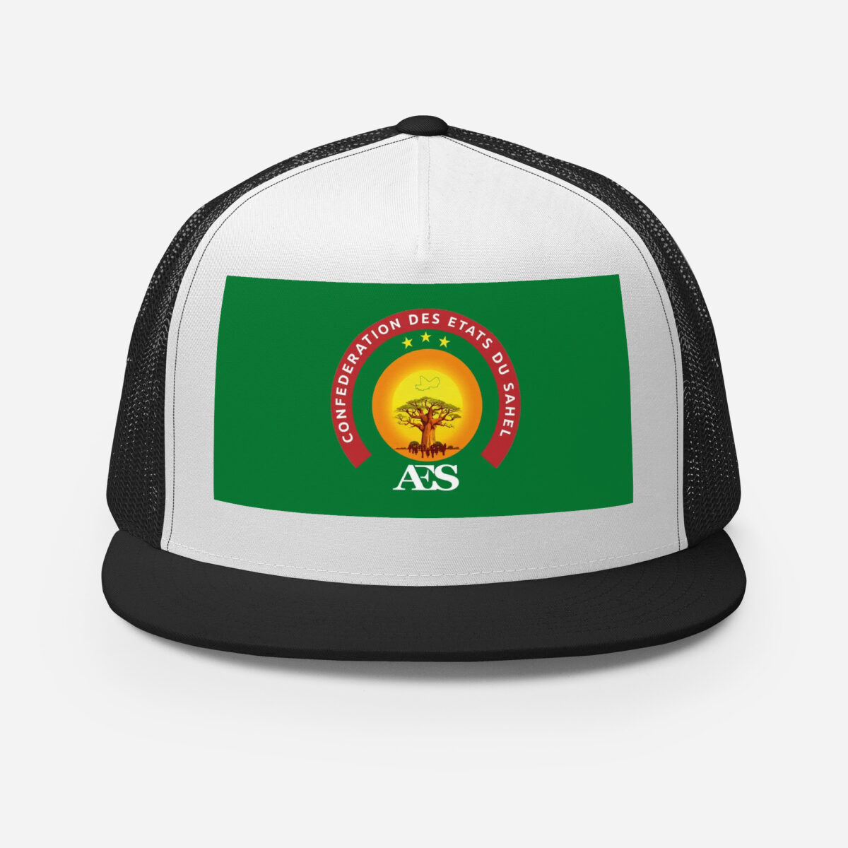 Casquette Trucker AES – Modèle “Souveraineté” | Style urbain, Drapeau du Sahel - Impression avant – Image 3