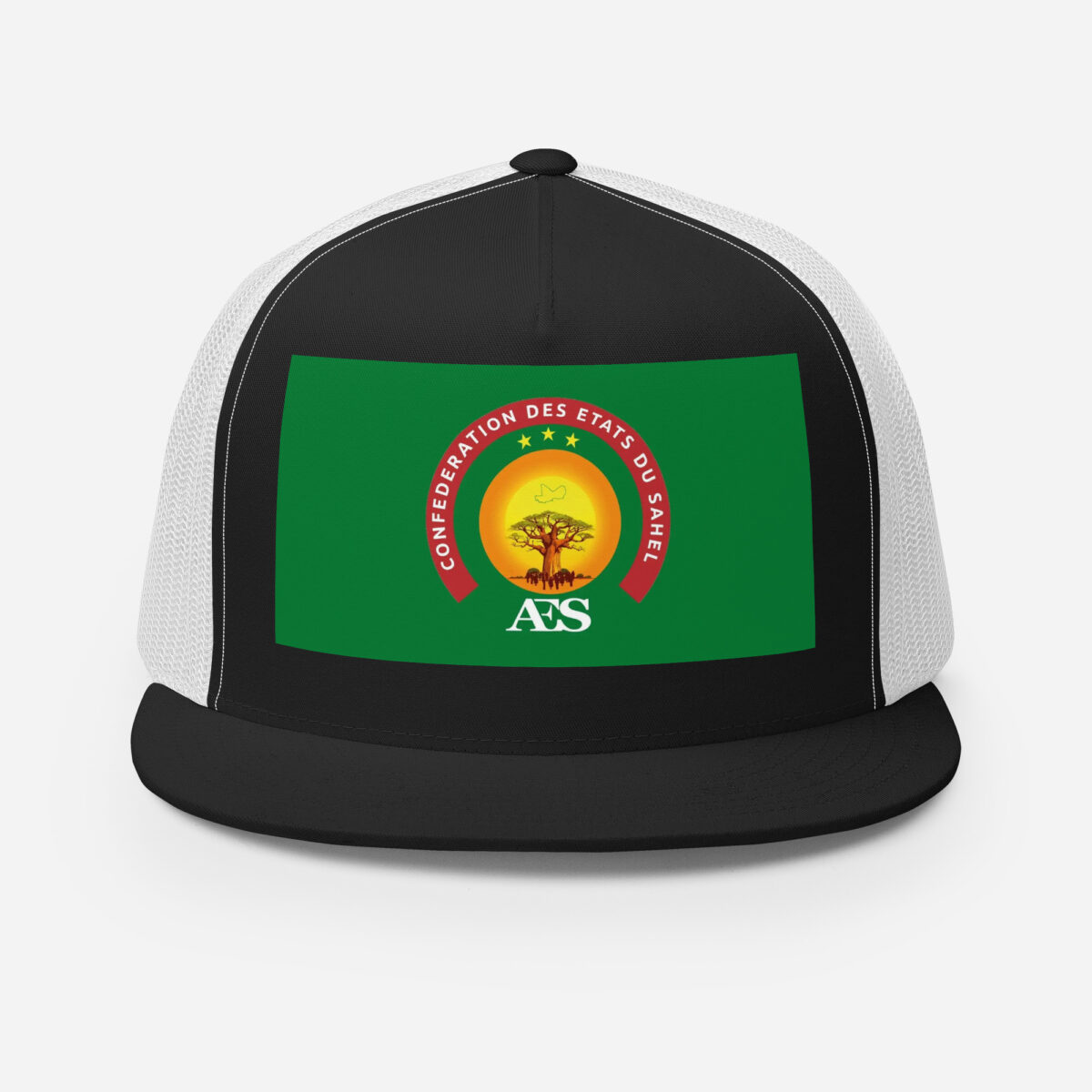 Casquette Trucker AES – Modèle “Souveraineté” | Style urbain, Drapeau du Sahel - Impression avant – Image 2