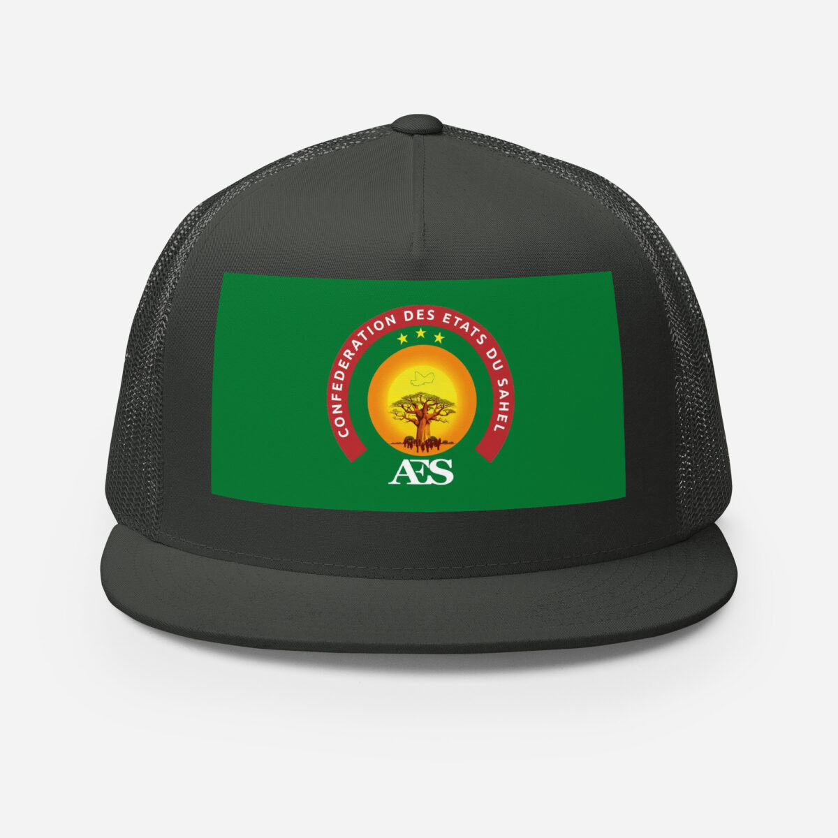 Casquette Trucker AES – Modèle “Souveraineté” | Style urbain, Drapeau du Sahel - Impression avant – Image 4