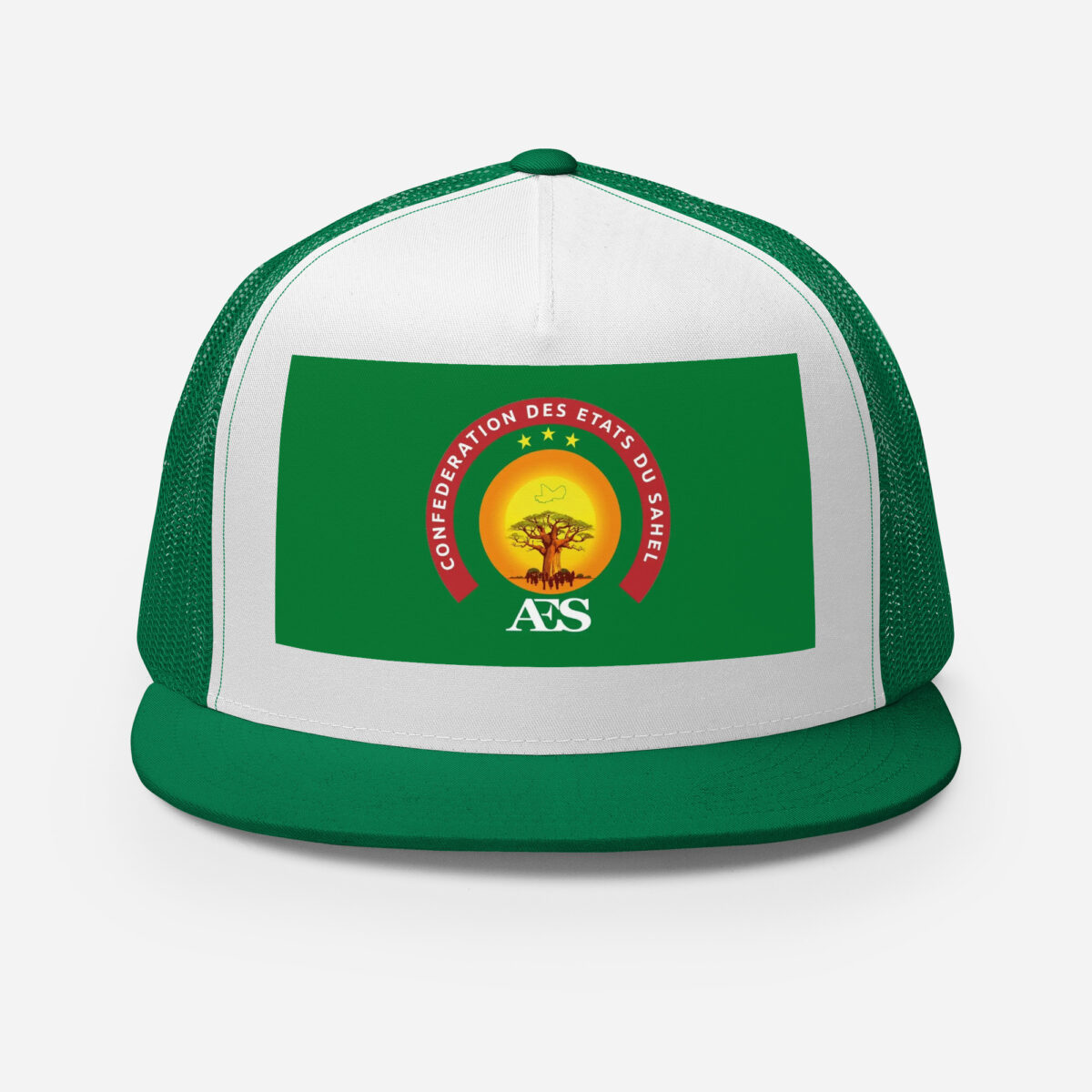 Casquette Trucker AES – Modèle “Souveraineté” | Style urbain, Drapeau du Sahel - Impression avant – Image 6