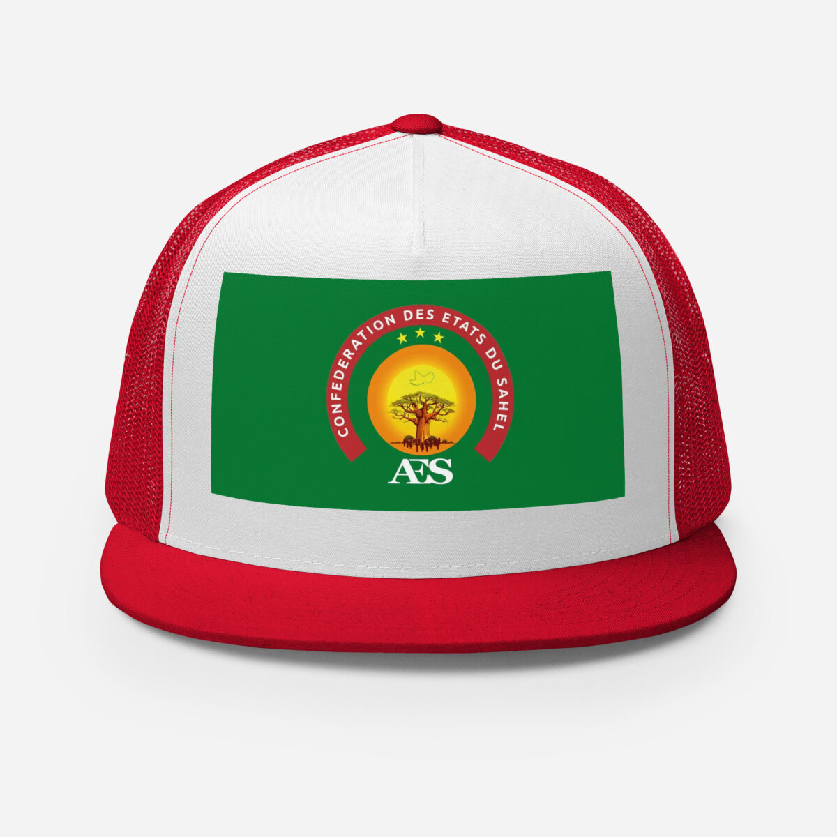 Casquette Trucker AES – Modèle “Souveraineté” | Style urbain, Drapeau du Sahel - Impression avant – Image 10