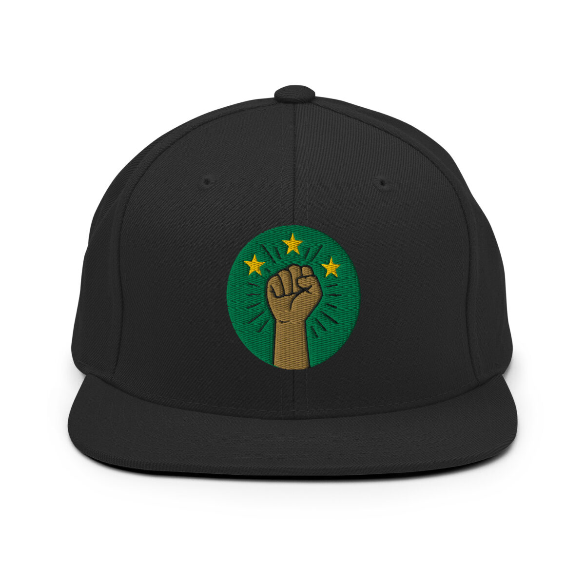 Casquette Snapback AES – Poing Africain & Étoiles de l’Unité - Broderie avant et arrière – Image 1