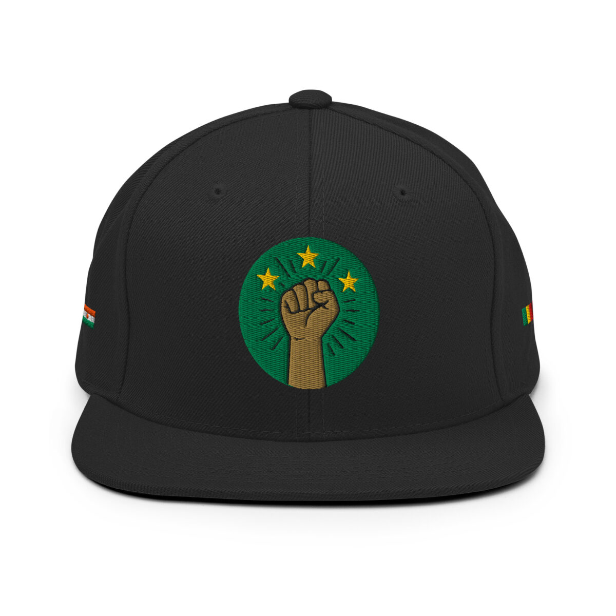 Casquette Snapback AES - Poing Africain & Étoiles de l’Unité - Broderie avant, cotés et arrière – Image 1
